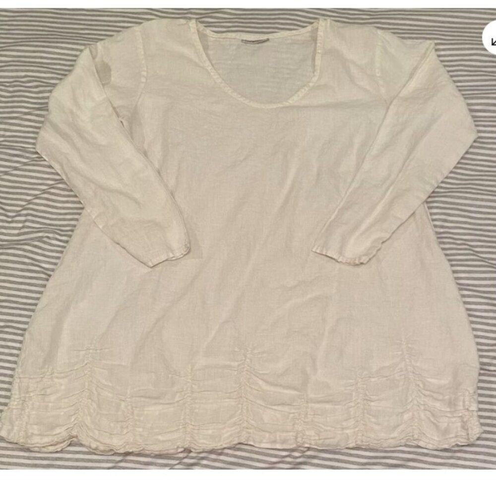 Homefrocks Ivory Off-White 100% Linen Tunic Top Sz S Oversize Lagenlook Layering